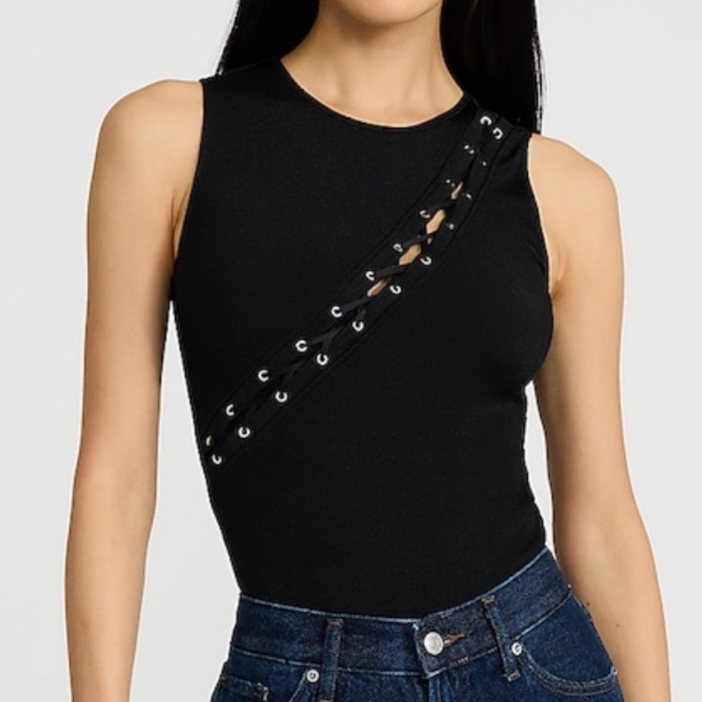 Express Body Contour Ribbed Lace-Up Bodysuit